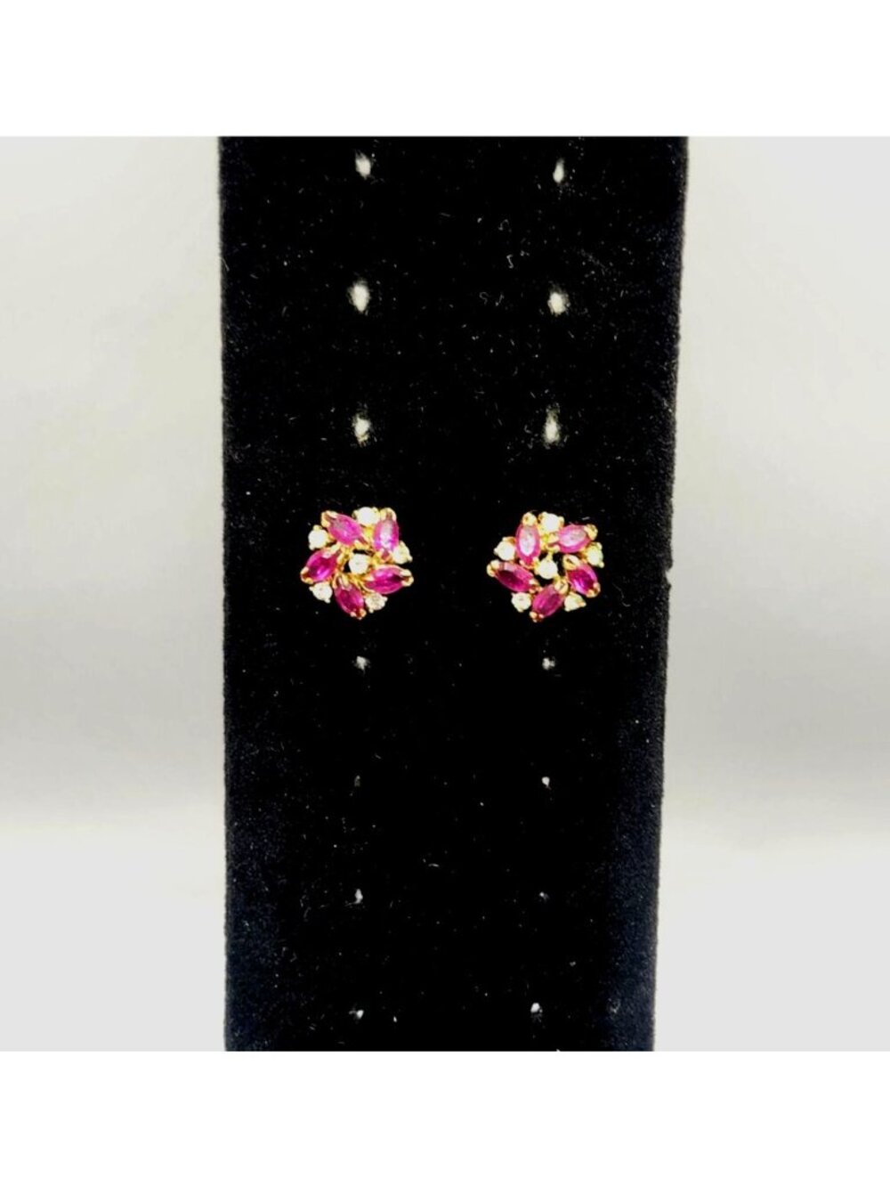 Floral Cluster Gold-Tone Pink & Clear Rhinestone Stud Earrings